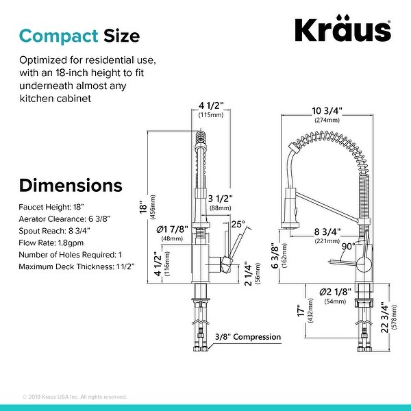 Kraus Bolden 2-Function 1-Handle Commercial Pulldown Kitchen Faucet