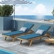 preview thumbnail 4 of 42, Caily Outdoor Acacia Wood Outdoor Chaise Lounge with Cushions by Christopher Knight Home Blue