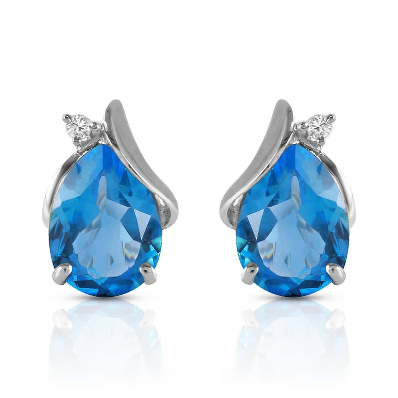 5.06 Carat 14K Solid Gold Stud Gemstone Earrings Diamond Blue Topaz