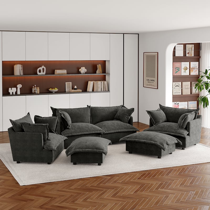 Double Layer Cushion Comfy Cloud Modular Sectional Sofa Set - 6 piece-Dark Grey - Symmetrical