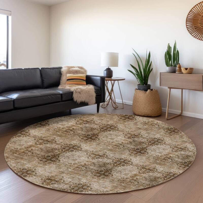 Premium Washable Super Soft Boho Modern Mayfield Rug - Taupe - 8' x 8' - Round