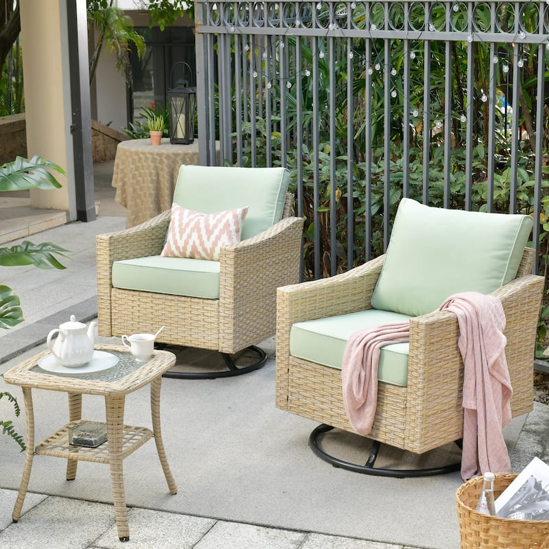 HOOOWOOO 3-piece Rattan Patio Swivel Rocking Chair Set with Side Table