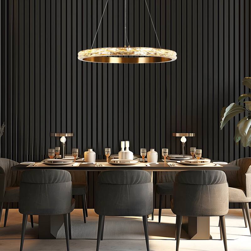 Modern Gold LED 1-Light Crystal Ring Chandelier for Dining Room