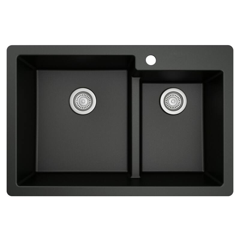 Karran 33" Top Mount Large/Small Bowl Quartz Kitchen Sink Kit - 33" x 22" x 9"