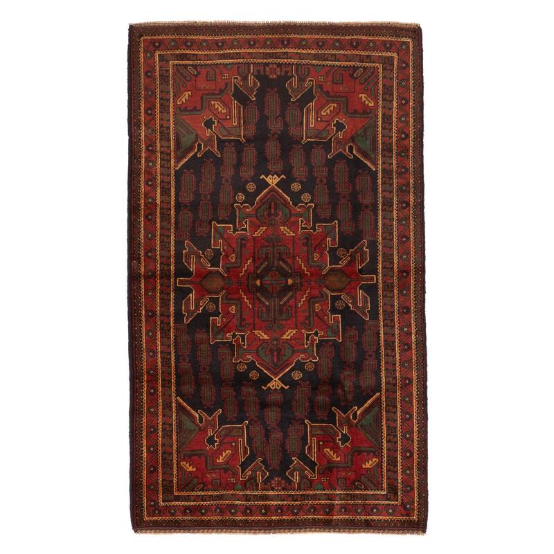 ECARPETGALLERY Hand-knotted Teimani Black, Red Wool Rug - 3'8 x 6'3