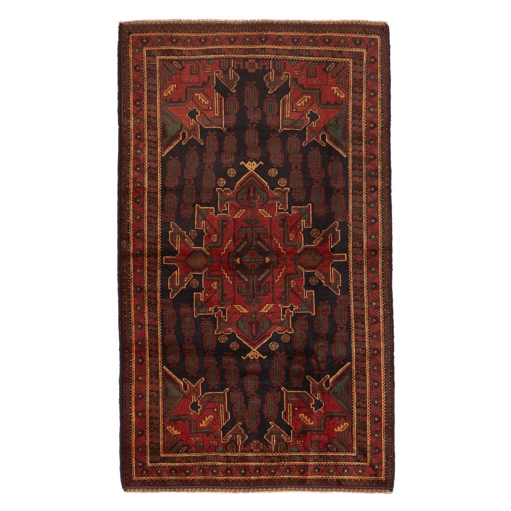 ECARPETGALLERY Hand-knotted Teimani Black, Red Wool Rug - 3'8 x 6'3