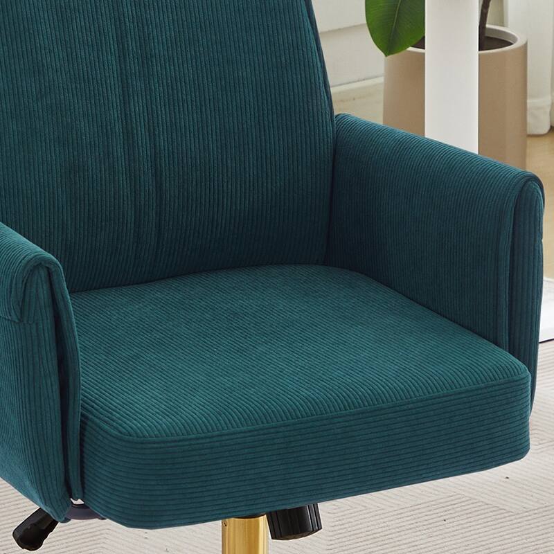 Corduroy Swivel Office Chair with Wheels, Ergonomic High Back Task Chair, Upholstered Accent Chair with Adjustable Height - Green