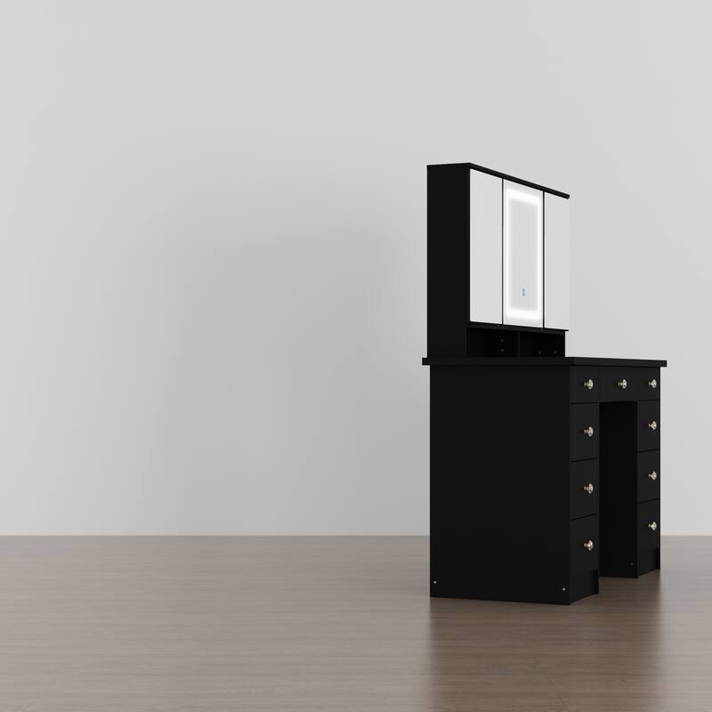 Vanity Desk with Mirror and Lights, Large Makeup Vanity Dressing Table