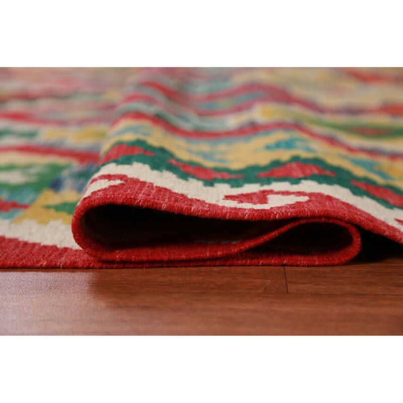 Hand Woven Oriental 100% Wool Carpet Southwestern All-Over Multi-Colored Kilim Area Rug - 7' 9'' X 5' 10''