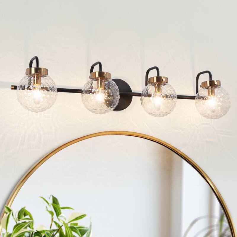 Modern Black Gold 4-Light Bathroom Vanity Light Glass Wall Sconce
