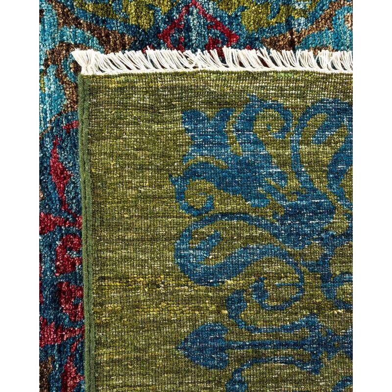 Overton Handknotted Wool Vintage Inspired Contemporary Suzani Green Area Rug - 22' 6" x 12' 2"