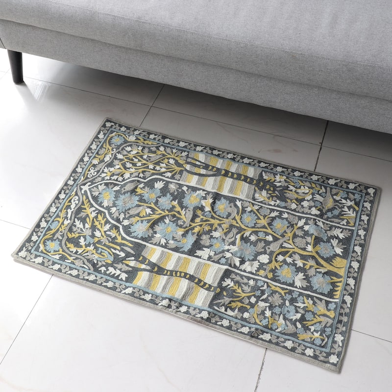 Novica Handmade Winged Paradise Chain Stitch Wool Rug (2X3) - 2' x 6' Runner
