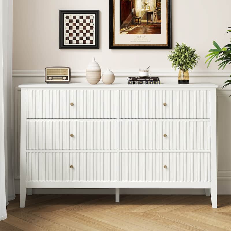 6 Drawer Dresser Fluted Modern with 5 Colors Available | High Weight Capacity Wood Dresser for Bedroom