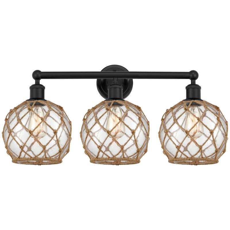Innovations Lighting 616-3W-13-26 Farmhouse Rope Vanity Farmhouse Rope - Matte Black / Clear Glass with Brown Rope