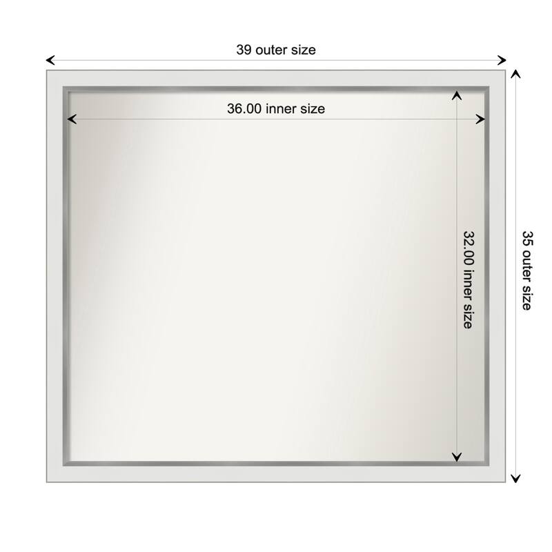 Eva White Silver Narrow Framed Non-Beveled Custom Wall Mirror, Bathroom Vanity Mirror - Outer Size: 39.25 x 35.25