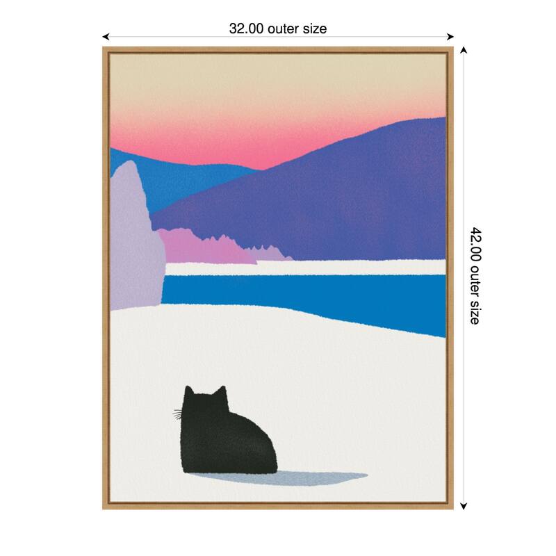 Black Cat Fur in White Snow by Little Dean Framed Canvas Wall Art - 32 x 42 in
