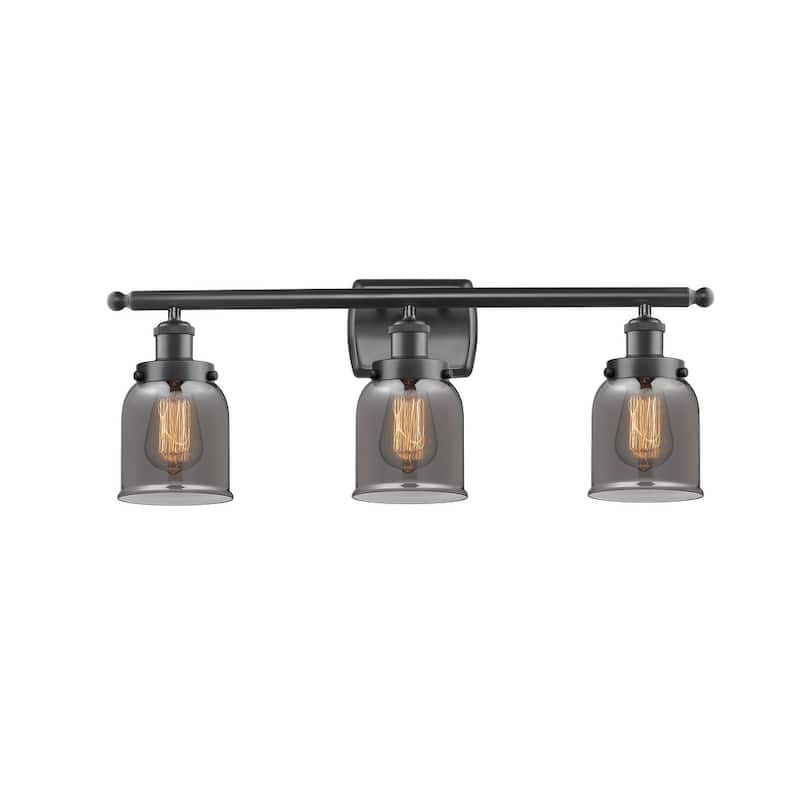 Innovations Lighting Small Bell 3 Light 26" Wide Vanity Light - Matte Black / Plated Smoke