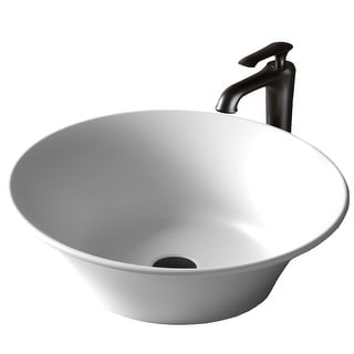 Karran Quattro Matte White Acrylic 21 in. Oval Bathroom Vessel Sink with Faucet and drain in Matte Black