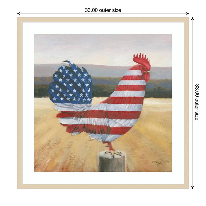 American Rooster by Wellington Studio Wood Framed Wall Art Print - 33 x 33 in