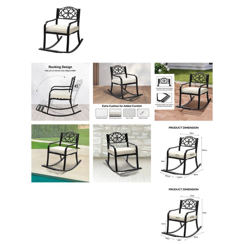 Outdoor Rocking Chair Bench with Weatherproof Cushion - 23.2" x 40.1" x 35.6"