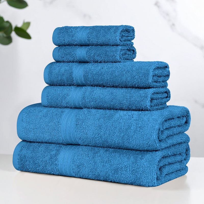 Superior Miami 100% Cotton 6-Piece Towel Set - Lightweight & Quick Drying - Blue