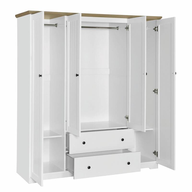 Freestanding Wardrobe - 60.6" Wide with Dual Hanging Rods