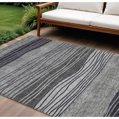 HomeRoots Striped Transitional Rectangle Outdoor Rug