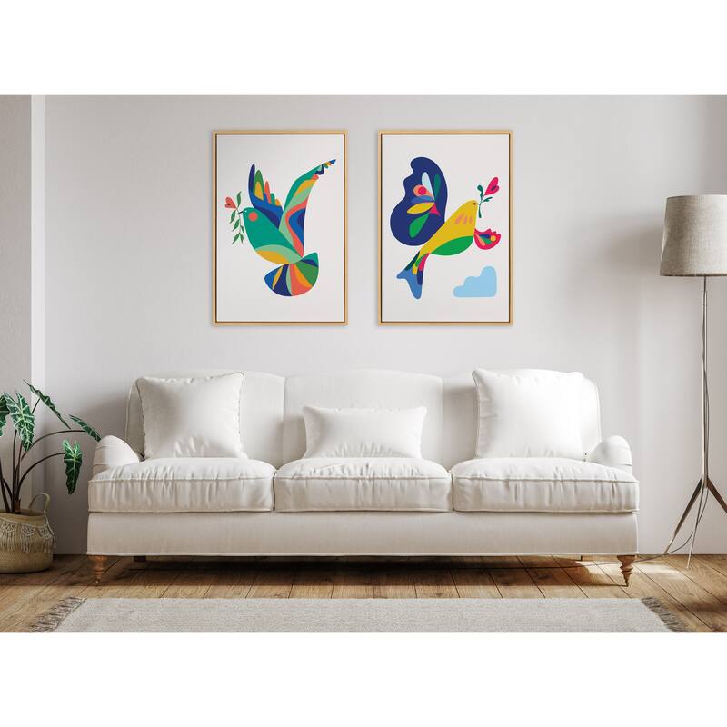 Kate and Laurel Sylvie Bird of Peace Framed Canvas by Rachel Lee