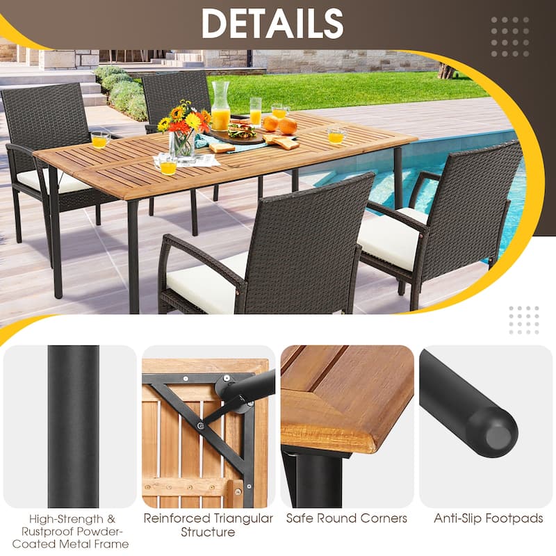 Costway 5PCS Patio Dining Set Cushion Armchairs Acacia Wood Table - 5-Piece