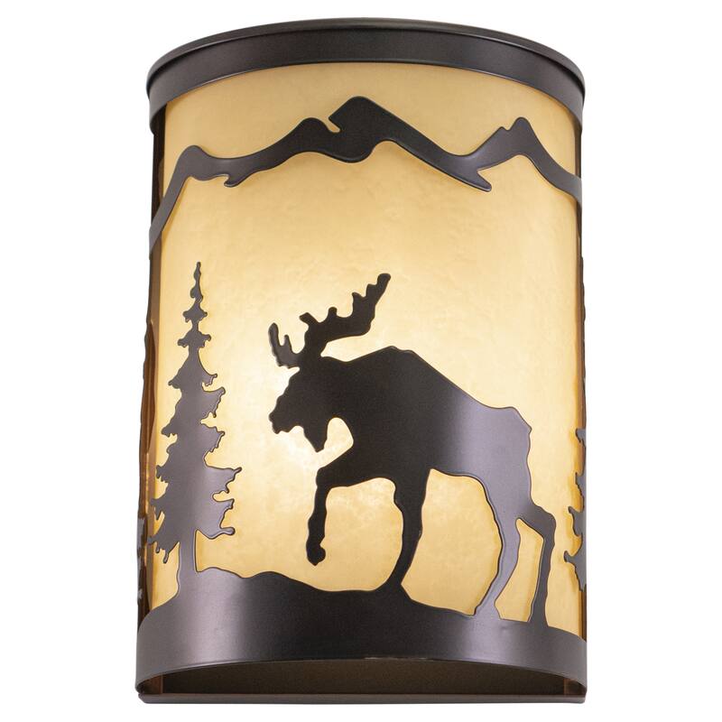 Yellowstone 1 Light Bronze Rustic Moose Tree Flush Indoor Outdoor Wall Sconce - 8-in W x 11-in H x 5-in D