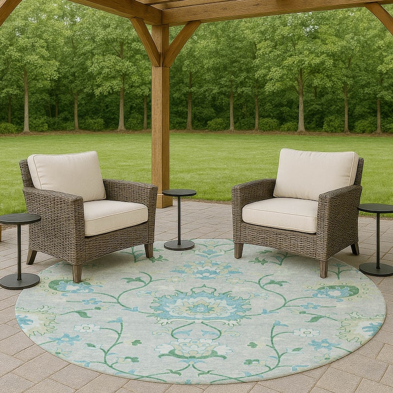 Machine Washable Indoor/ Outdoor Traditional Serena Chantille Rug - Mint - 8' x 8'
