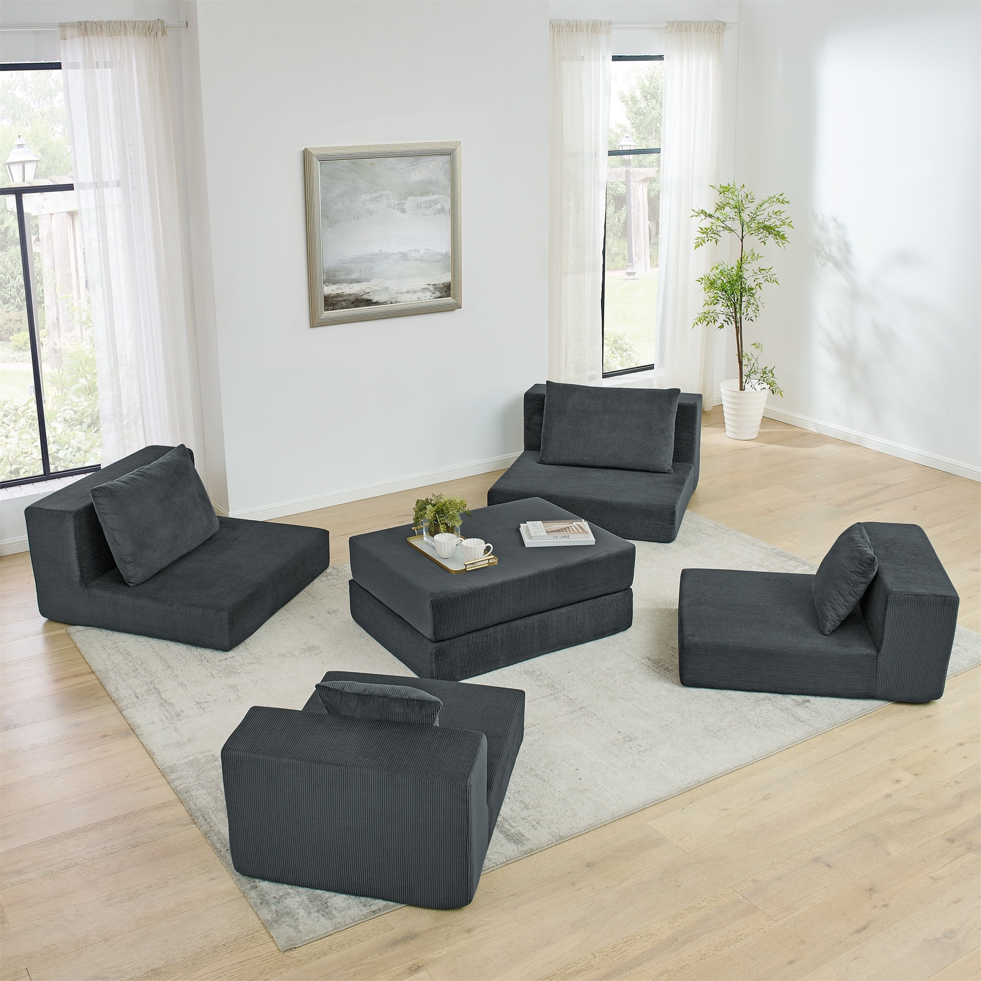 Modular Sofa Set Deep Seat Sleeper Loveseat Couch with Throw Pillows