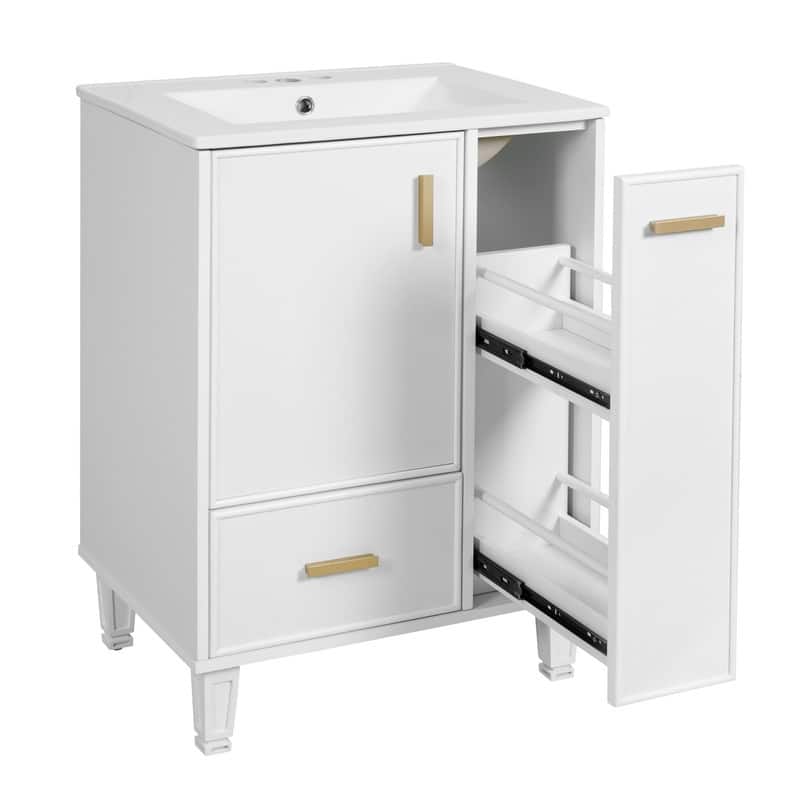 24" Bathroom Vanity Set with Sink – Featuring Storage Cabinet, Door Shelf, Deep Drawer, Dual-Tier Pull-Out Baskets.