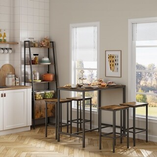 5-Piece Industrial Dining Set – Counter Height Table & 4 Nesting Chairs For Small Spaces