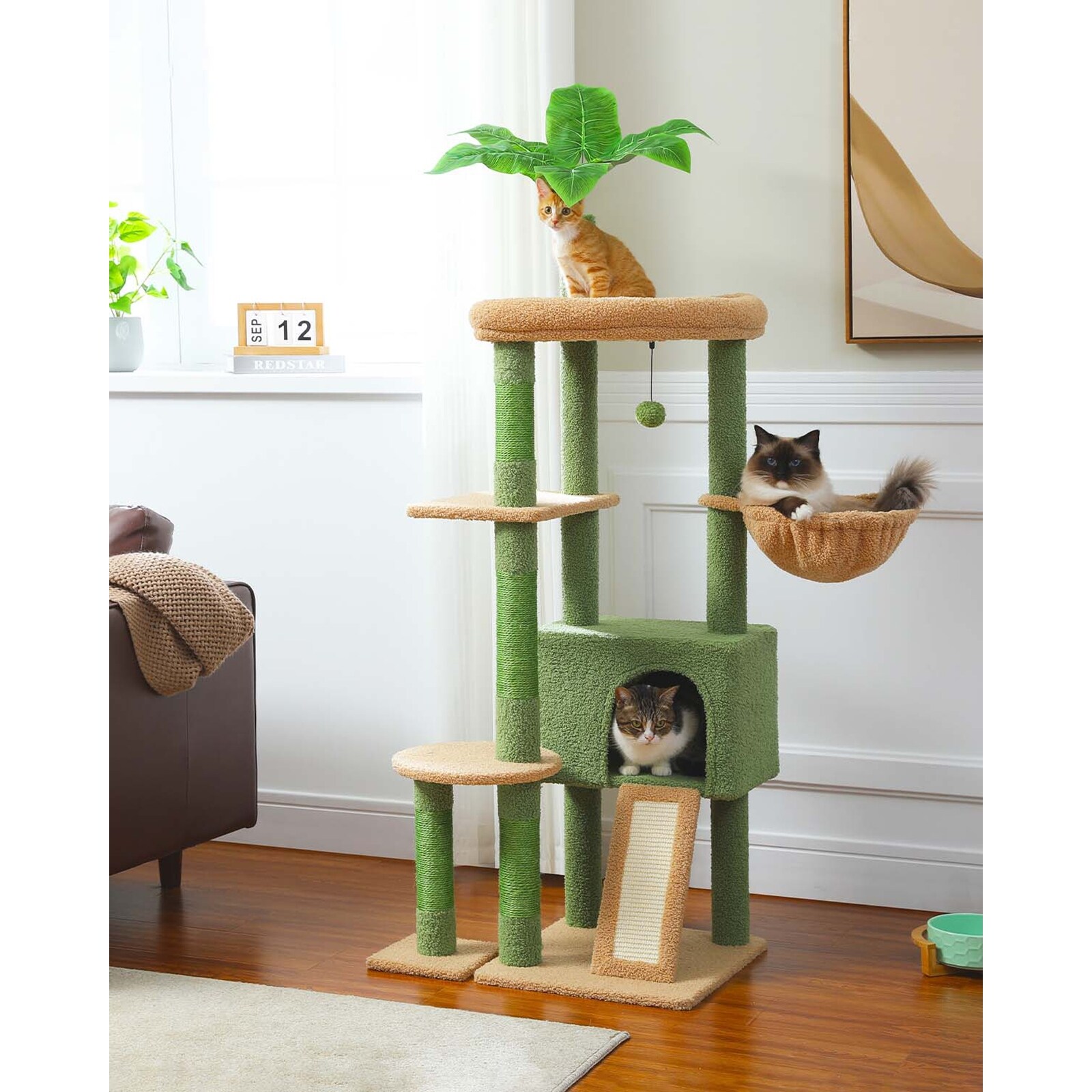 53" Indoor Multi-Level Sturdy Cat Tree with Large Condo, Sisal Scratching Posts, Hammock & Perch for Cats