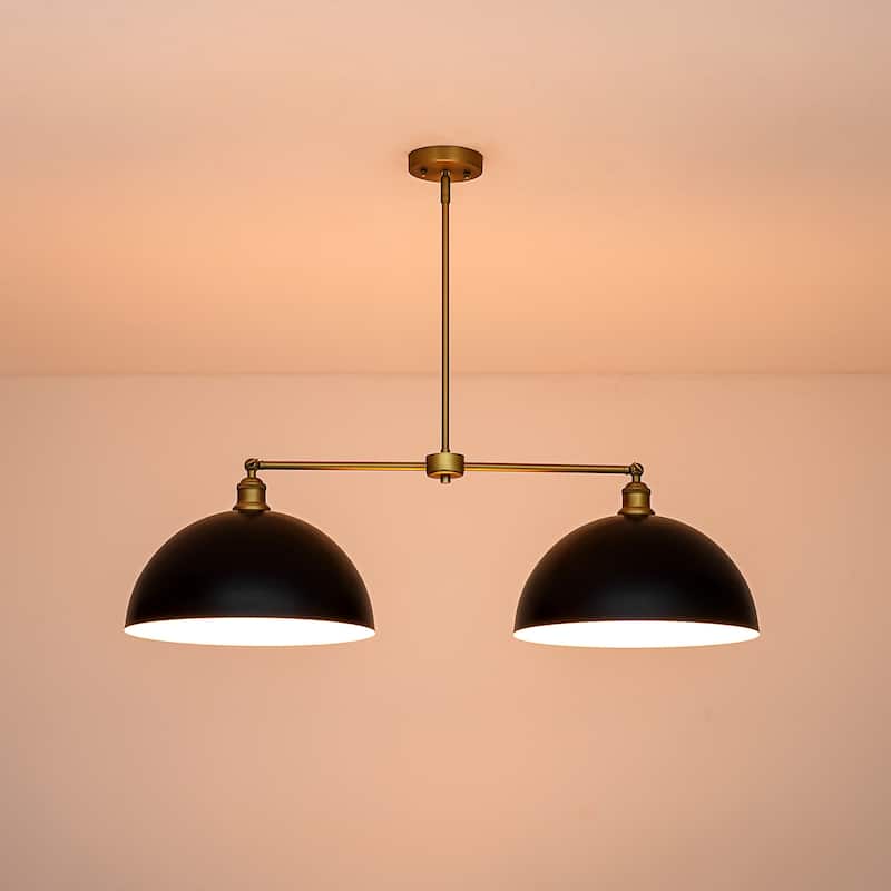 2-Light Modern Black Industrial Linear Dome Pendant Light for Kitchen Island - 38.5 in. W x 11.4 in. H x 14.9 in. D