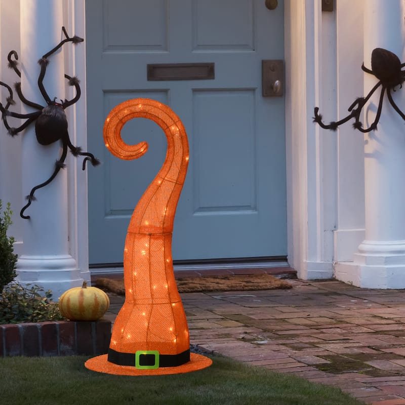 National Tree Company Halloween Pre-Lit Orange Witch's Hat Outdoor Decoration, LED Lights, 34 Inches