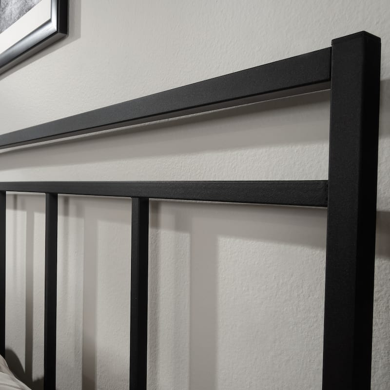 Modern Queen Bed Frame with Headboard, Black Finish