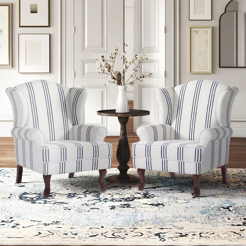 2 Set Traditional Rolled Arm Wing Back Accent Chair