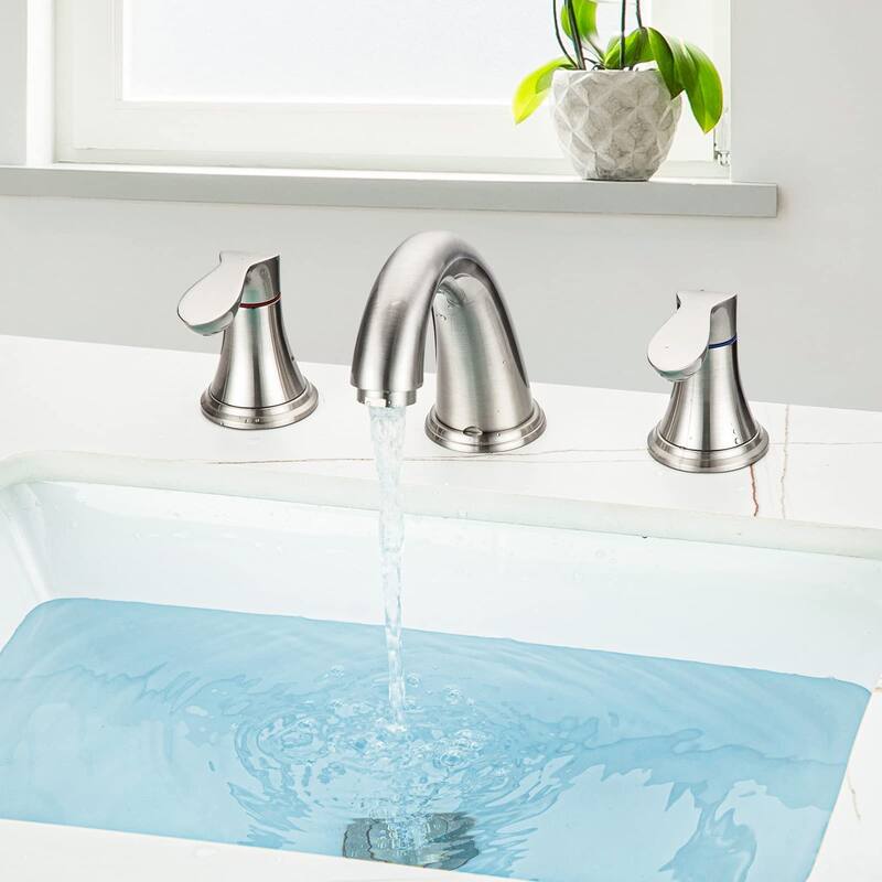 2 Pcs Bathroom Sink Faucet 3 Hole with Stainless Steel Pop up Drain and cUPC Hose, Brushed Silver - 3.59x3.59x7.87in