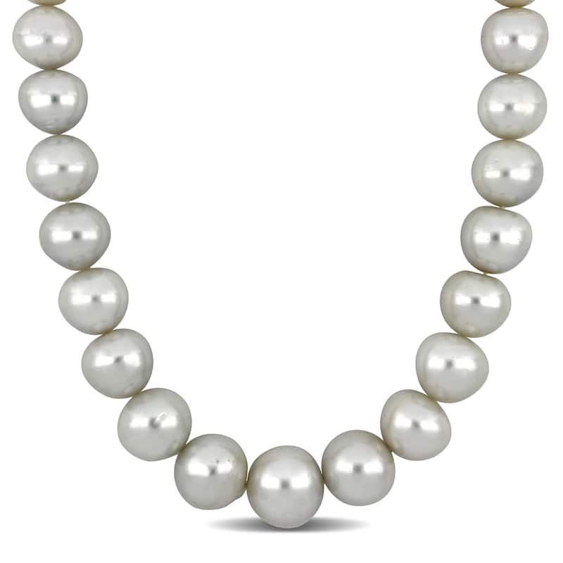 Miadora 14k or 18k Yellow Gold South Sea Cultured Pearl Strand Necklace (10-18mm) Diamond Accent - 14-18mm - 0.06 Carat