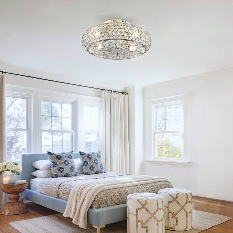 20'' Modern Flush Mount Crystal Ceiling Fans with Remote, 6 Speeds DC Motor Reversible Chandelier Ceiling Fan For Bedroom