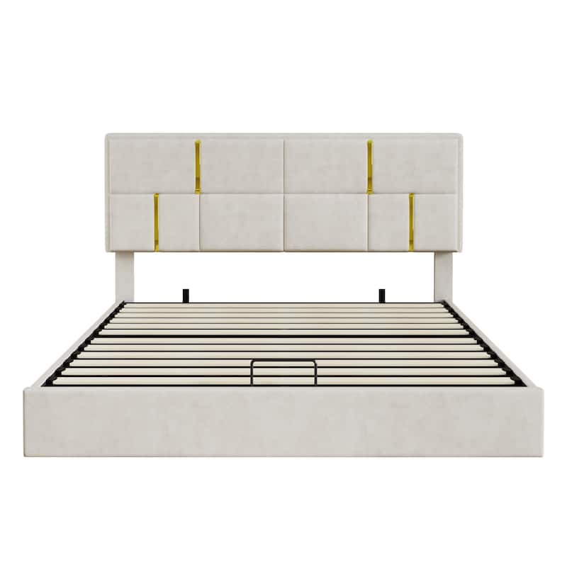 Elegant Design Upholstered Platform Bed with Hydraulic Storage System