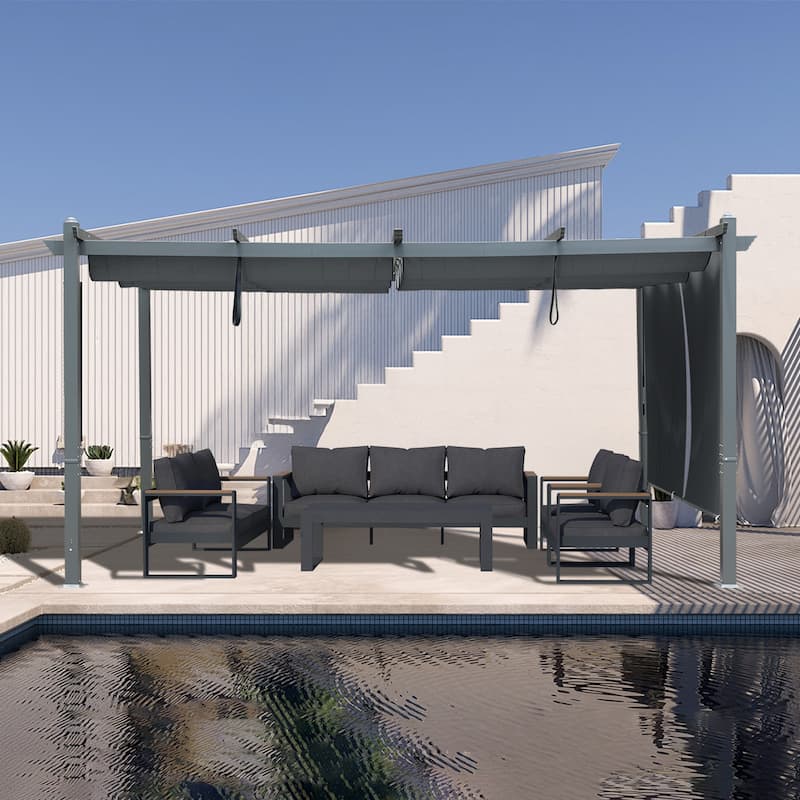 Aoodor Outdoor Pergola with Aluminum Frame & Retractable Canopy