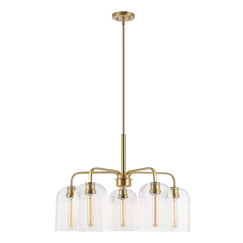 SAFAVIEH Lighting Ayelet 5-Light Adjustable Pendant Chandelier (LED Bulbs Included) - Gold/Clear - 30Wx30Dx59H