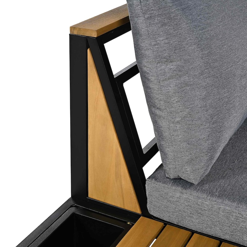 4-Piece Iron-Wood Patio Sofa Set with Waterproof Cushions