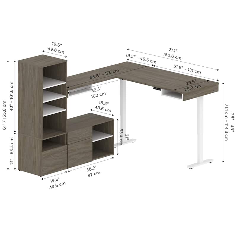 Bestar Viva 72W L-Shaped Standing Desk with Credenza by Bestar.