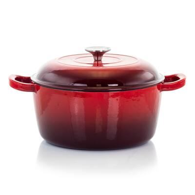 MegaChef 5 Qt Cast Iron Casserole Dish and Lid w/ Ombre Enamel Coating