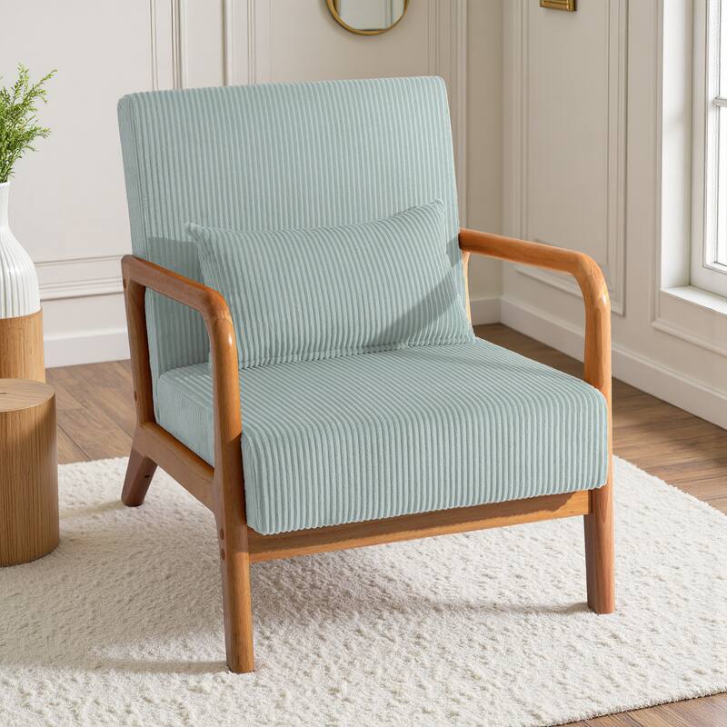 Uixe Mid Century Solid Wood Upholstered Corduroy Accent Chair