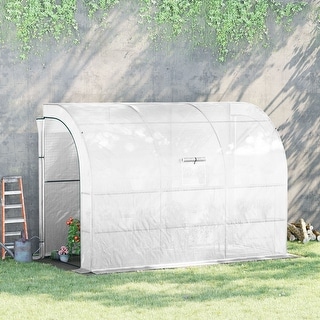 Outsunny 10 x 5 x 7 Outdoor Walk-in Tunnel Gardening Greenhouse with Windows and Doors & 2 Tiered 6 Wire Shelves Green 